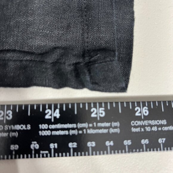 Linen Pants Womens Large Black Lagenlook Minimalist Straight Leg Cropped Stretch - Picture 14 of 15